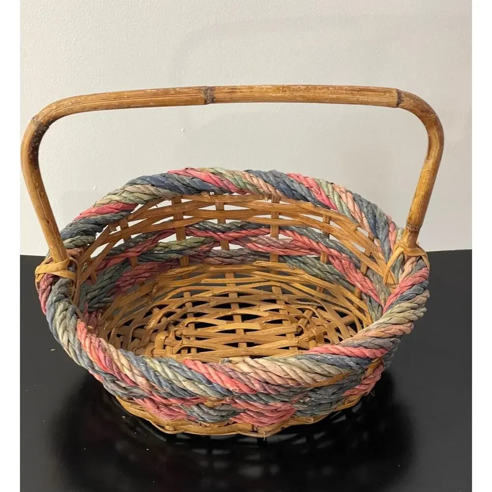 Oval Wicker Basket with Colorful Trim